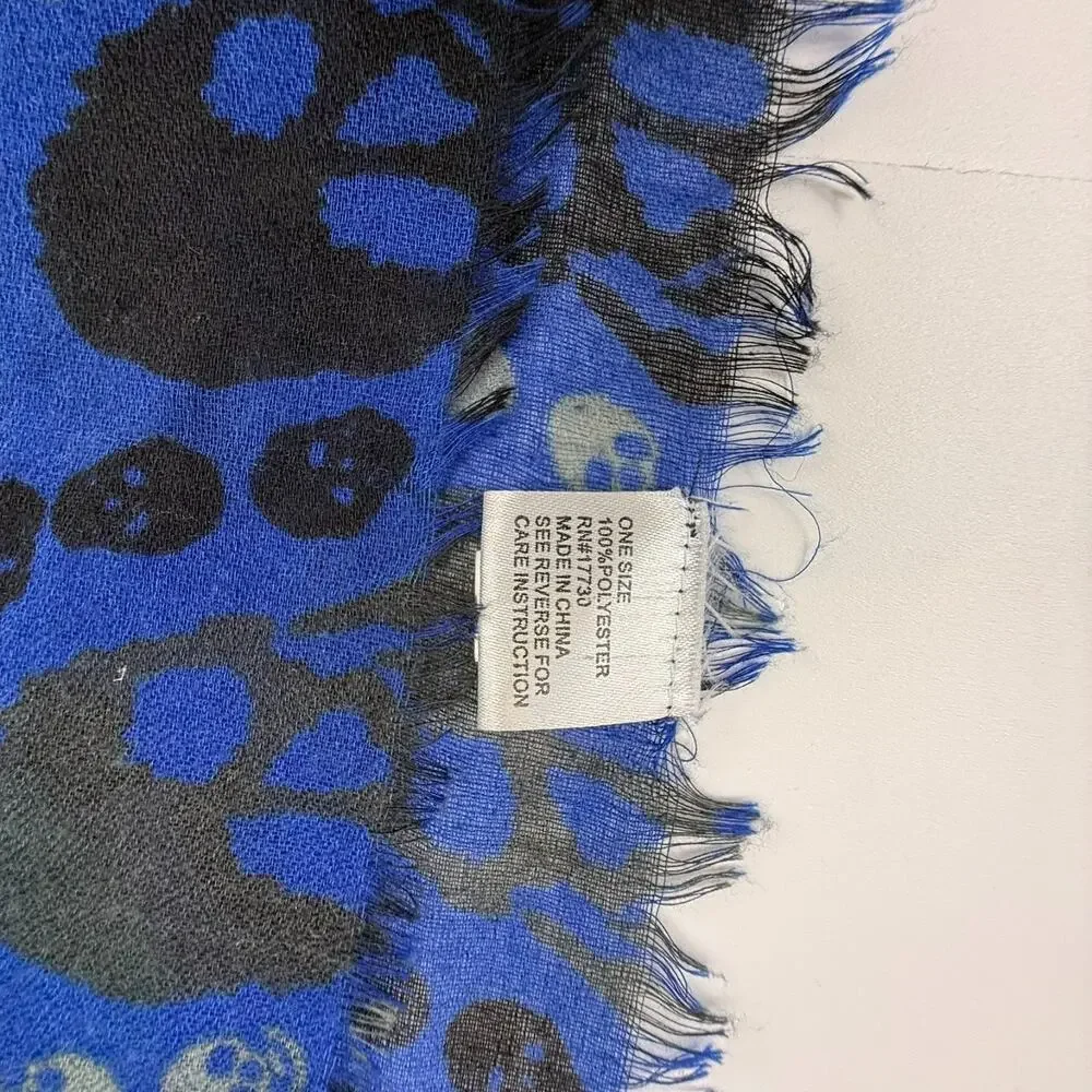 Target Womens Skull Scarf Blue Turquoise Black Oversized Wrap Shawl Fringe 38x27